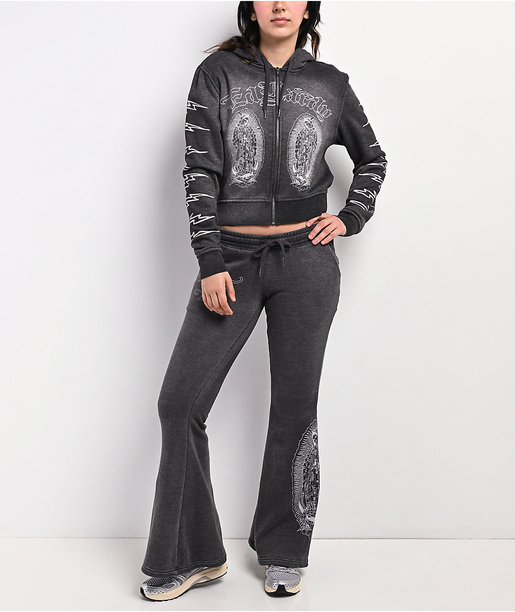 Ed Hardy Mary Mineral Grey Crop Zip Hoodie