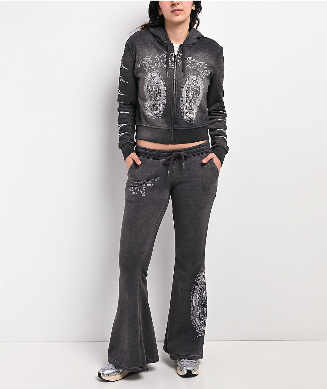 Ed Hardy Mary Mineral Grey Flare Sweatpants