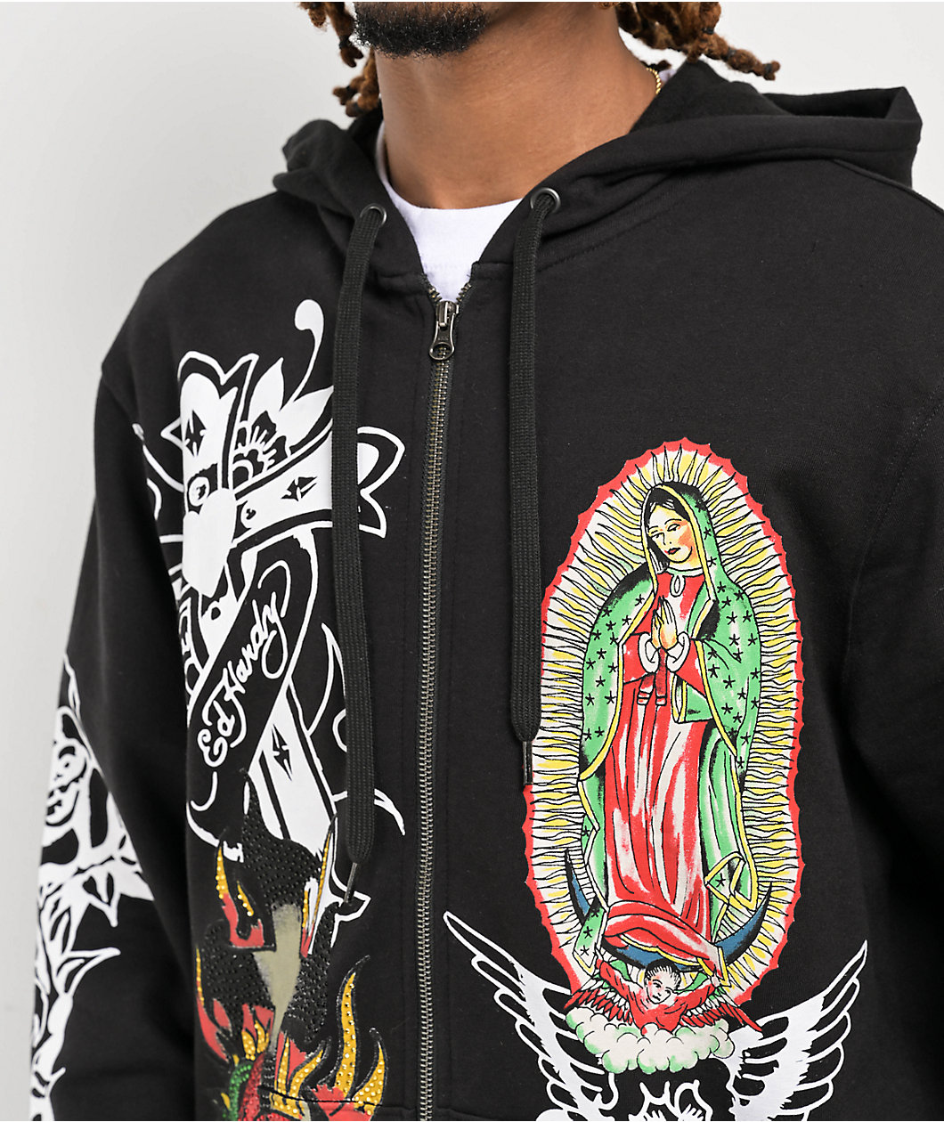 Ed Hardy Mother Mary Black Zip Hoodie