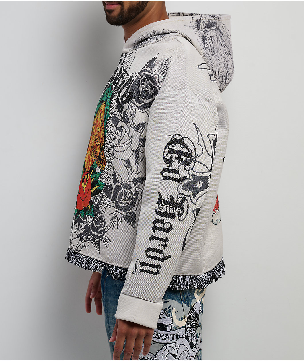 Ed Hardy Mother Of God White Tapestry Hoodie