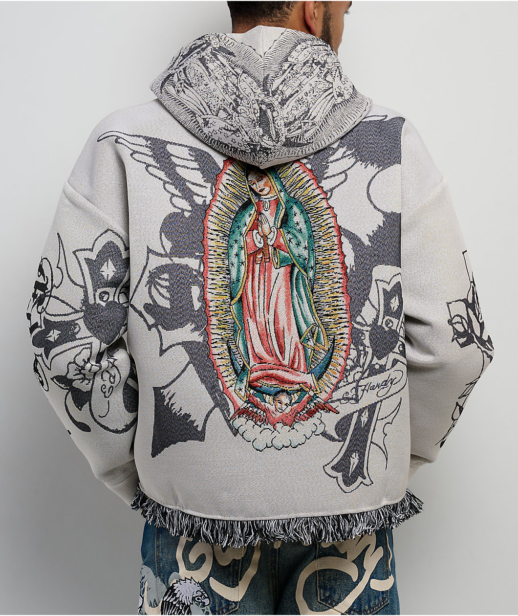 Ed Hardy Mother Of God White Tapestry Hoodie