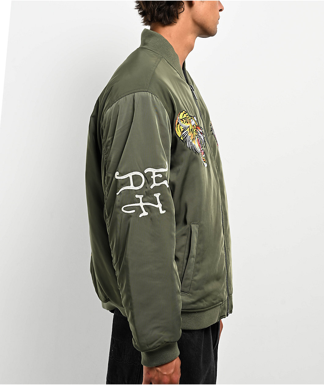 Ed Hardy NYC Skull Olive Bomber Jacket