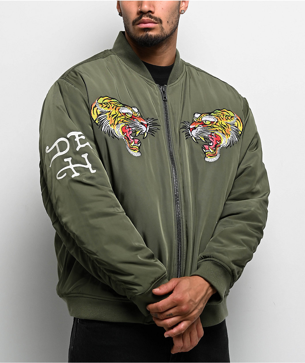 Ed Hardy NYC Skull Olive Bomber Jacket
