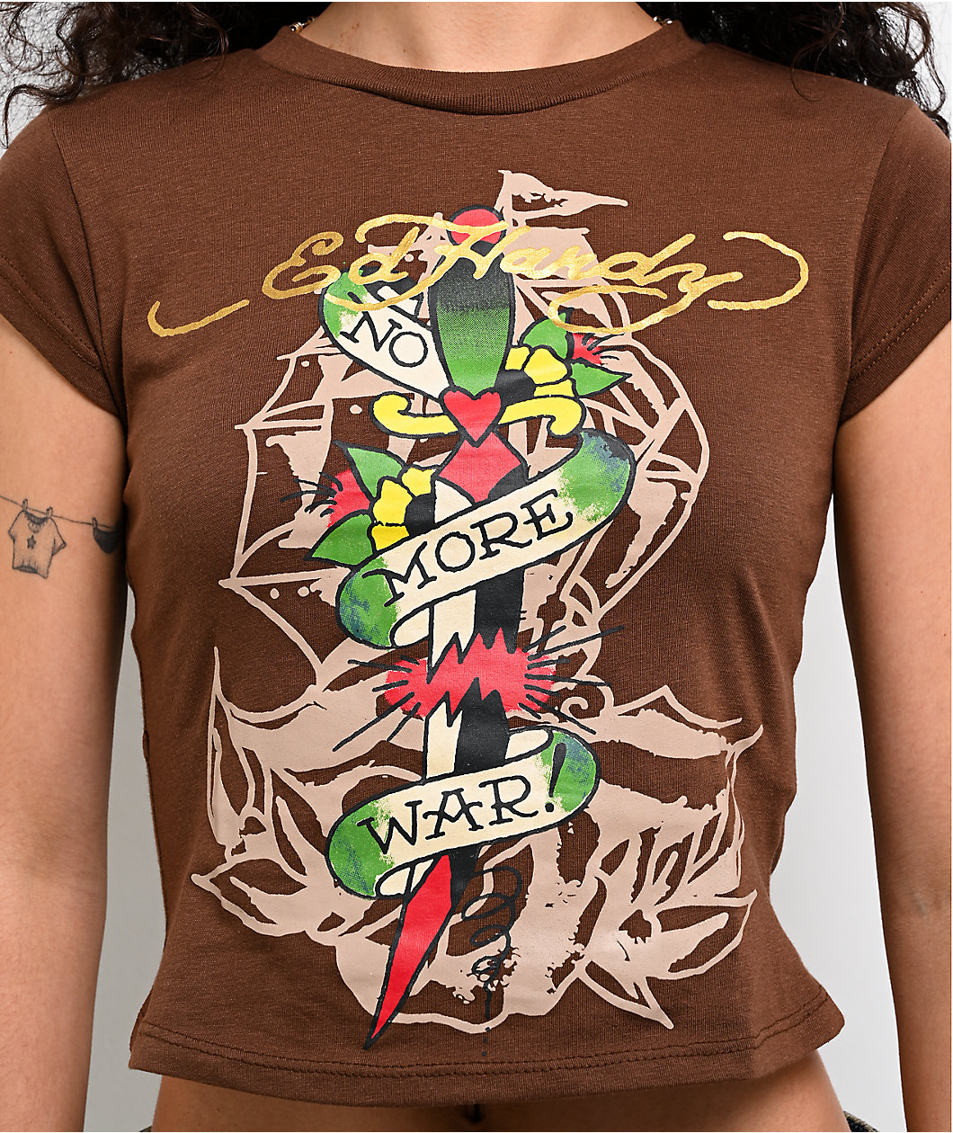 Ed Hardy No War Cocoa Crop T-Shirt