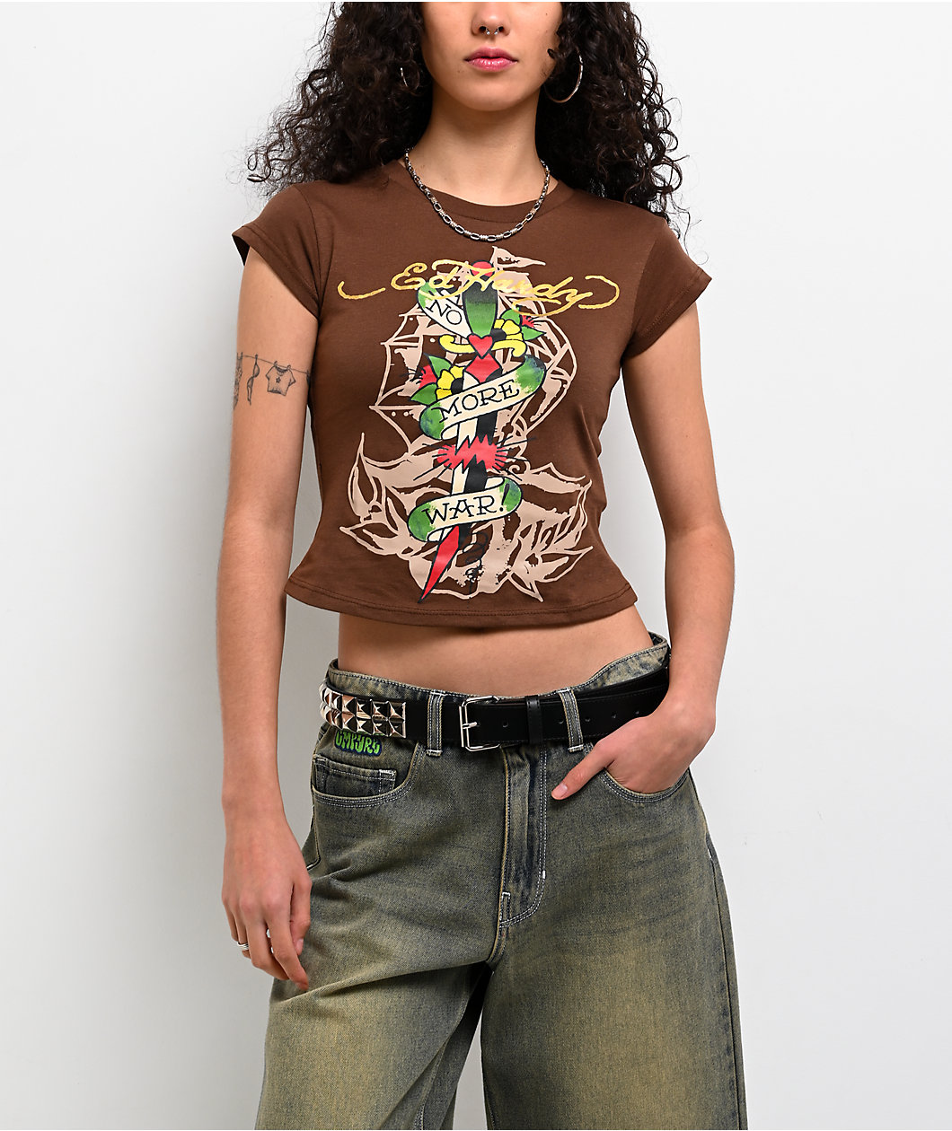 Ed Hardy No War Cocoa Crop T-Shirt