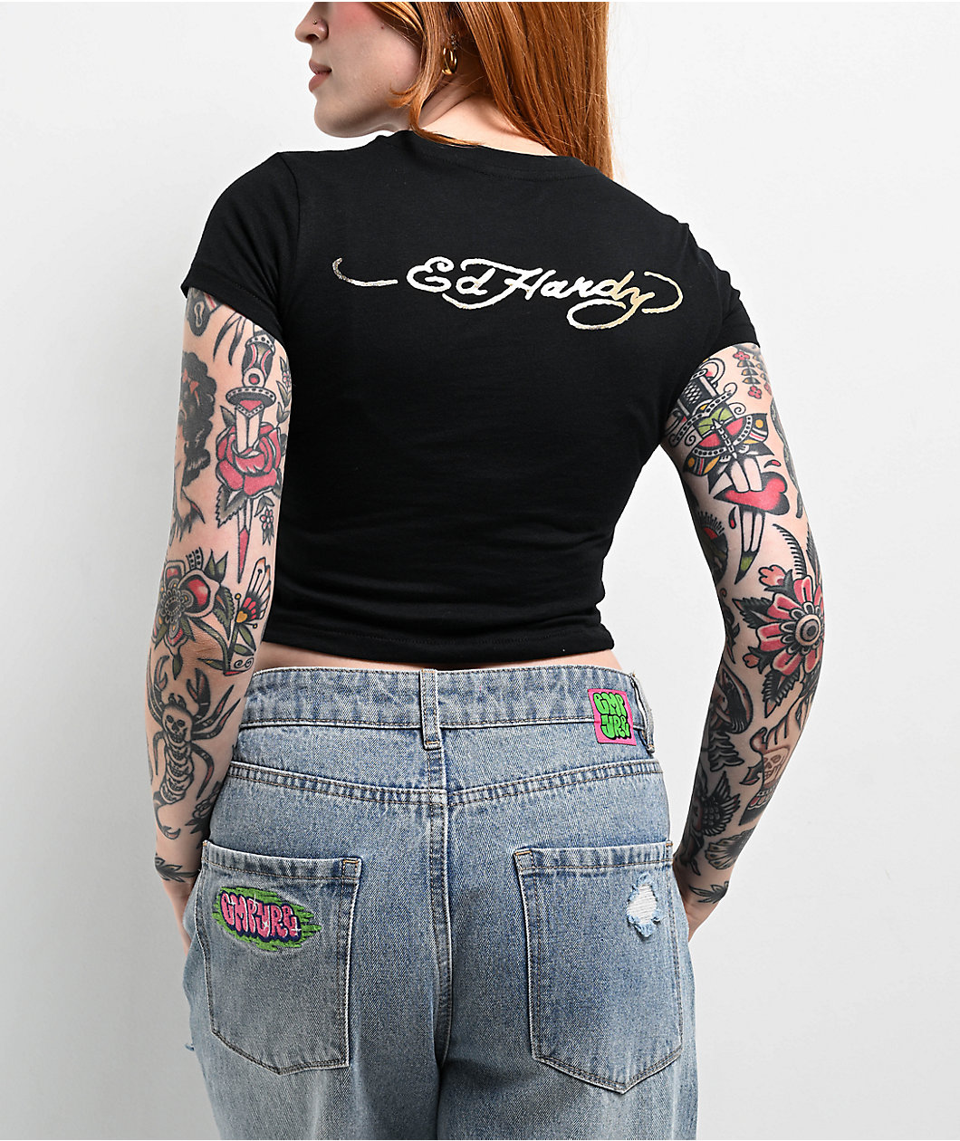 Ed Hardy Orchid Black Crop T-Shirt