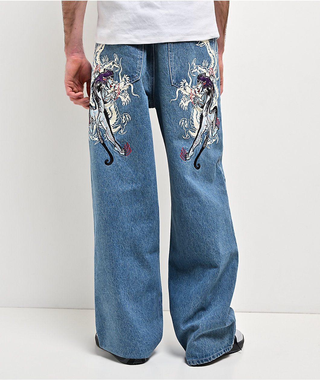 Ed Hardy Panteras Blue Wash Baggy Jeans