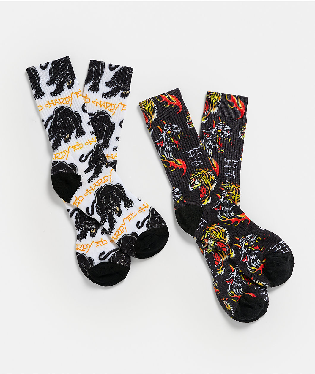 Ed Hardy Panther Black & White 2 Pack Crew Socks