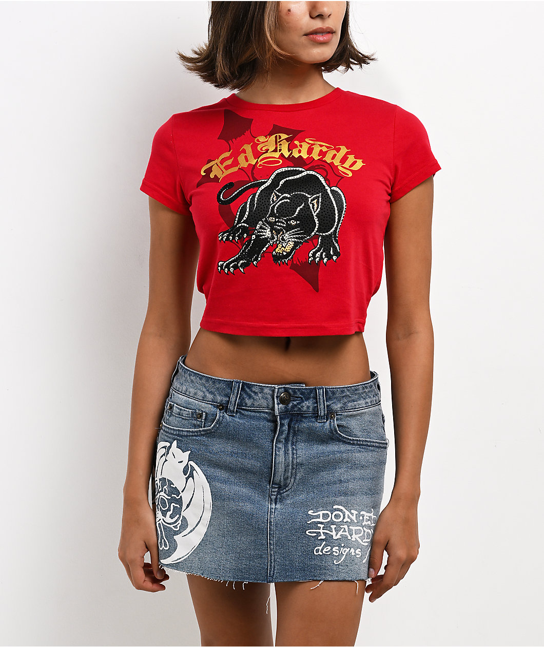 Ed Hardy Panther Cherry Crop T-Shirt