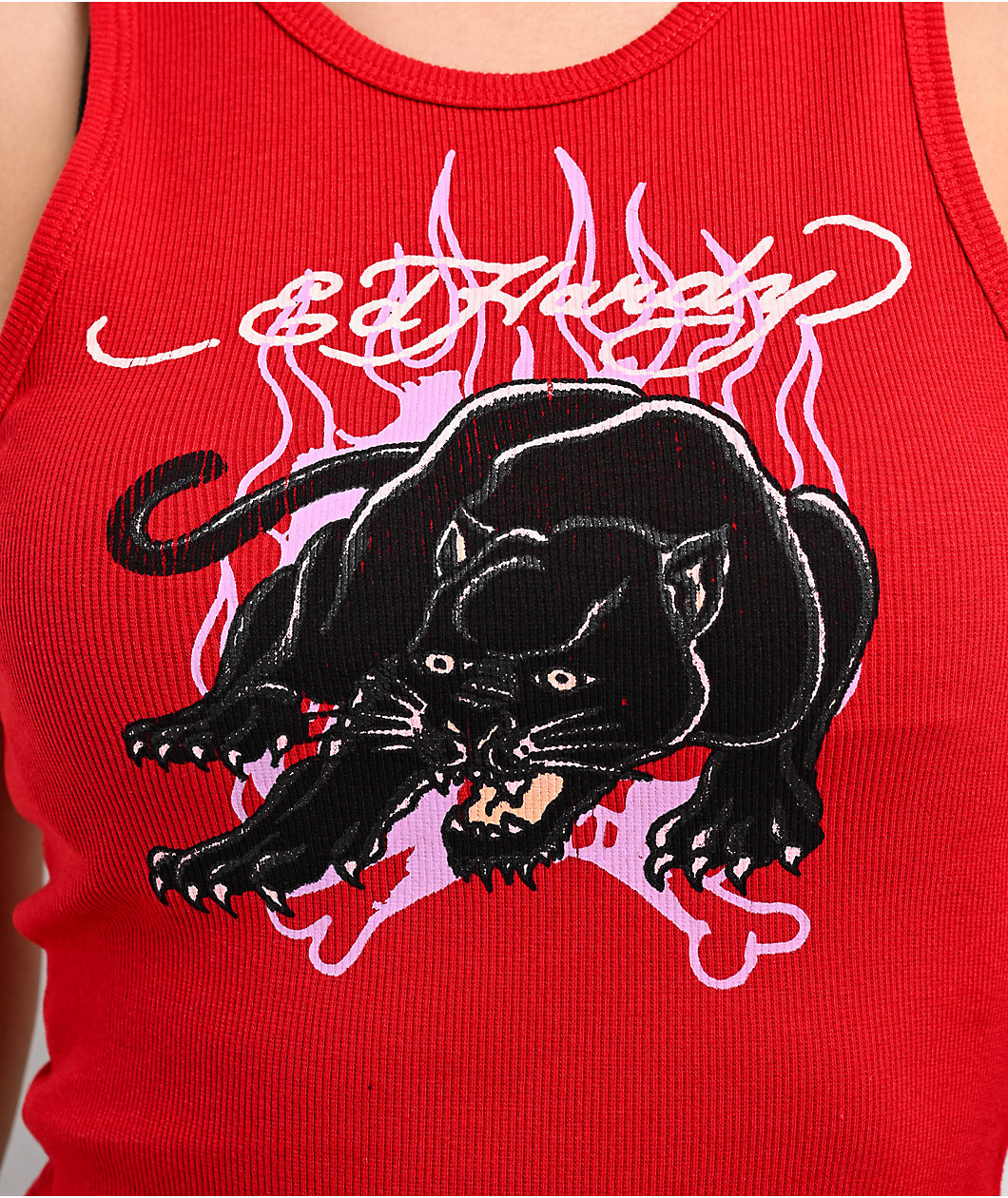 Ed Hardy Panther Flame Red Crop Tank Top