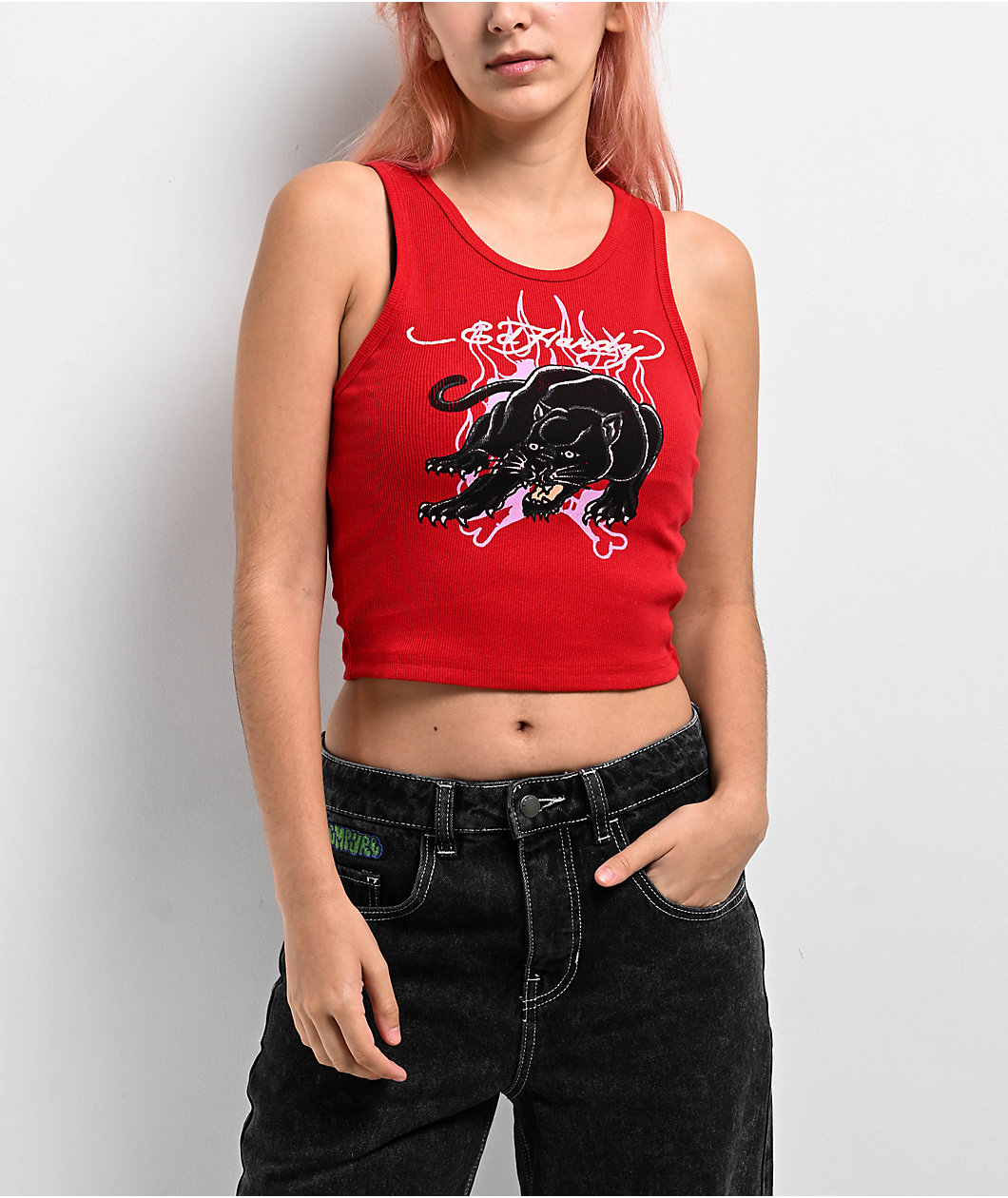 Ed Hardy Panther Flame Red Crop Tank Top