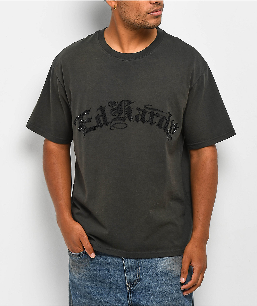 Ed Hardy Panther Flame Rhinestone Black T-Shirt