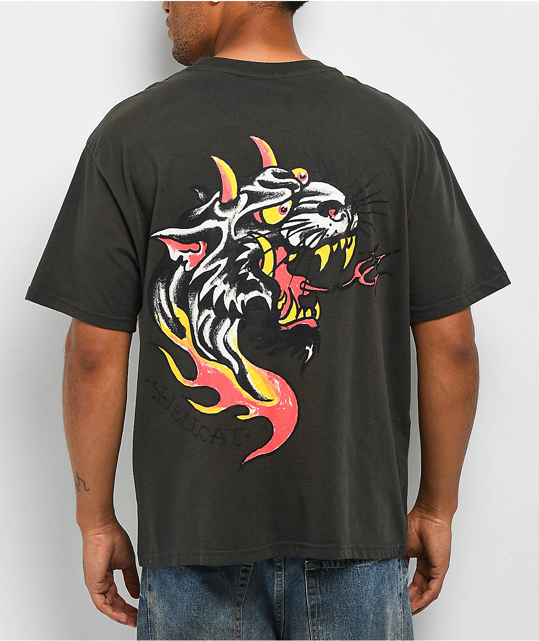 Ed Hardy Panther Flame Rhinestone Black T-Shirt