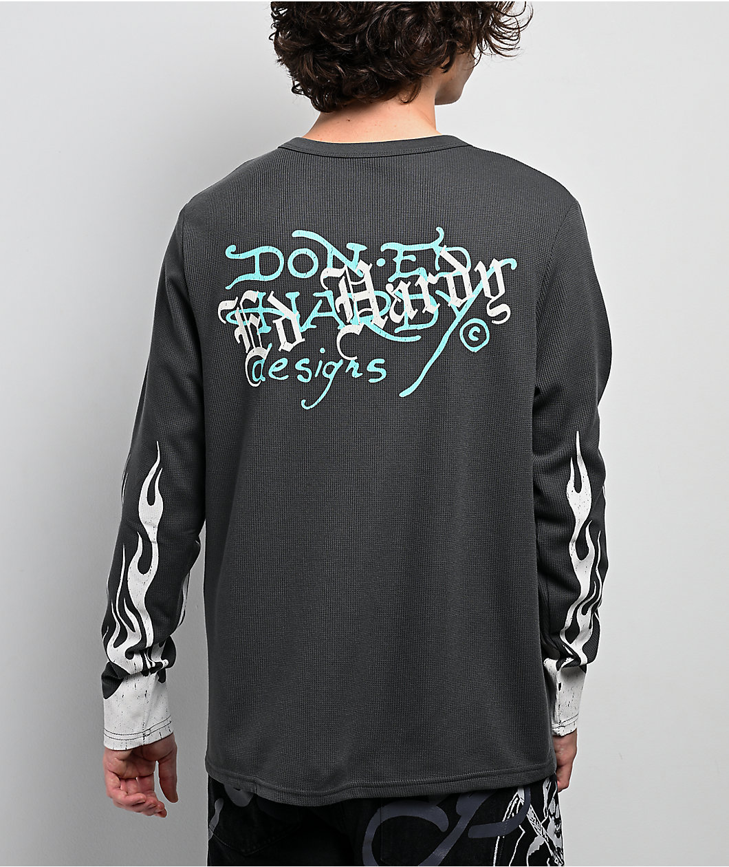 Ed Hardy Panther Flames Grey Thermal Long Sleeve T-Shirt