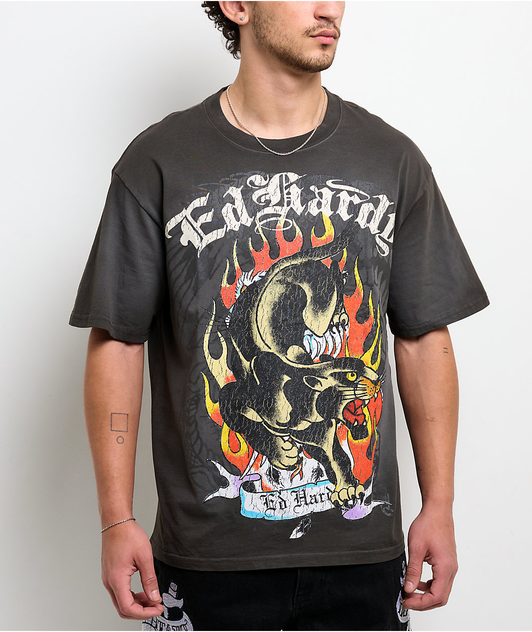 Ed Hardy Panther Flames Sunfade Grey T-Shirt