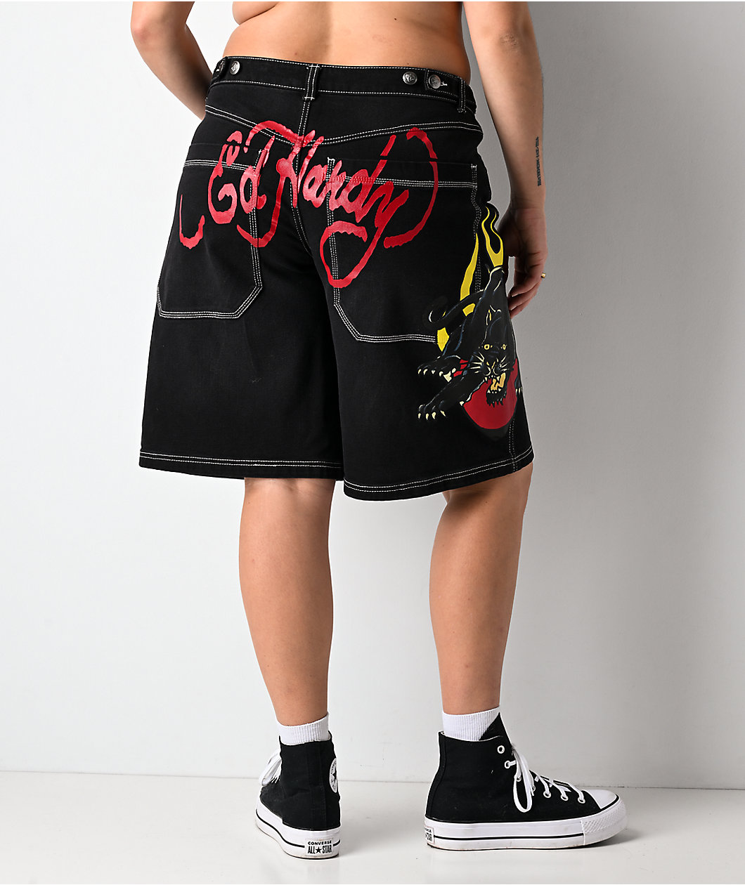 Ed Hardy Panther Heart Black Jean Shorts