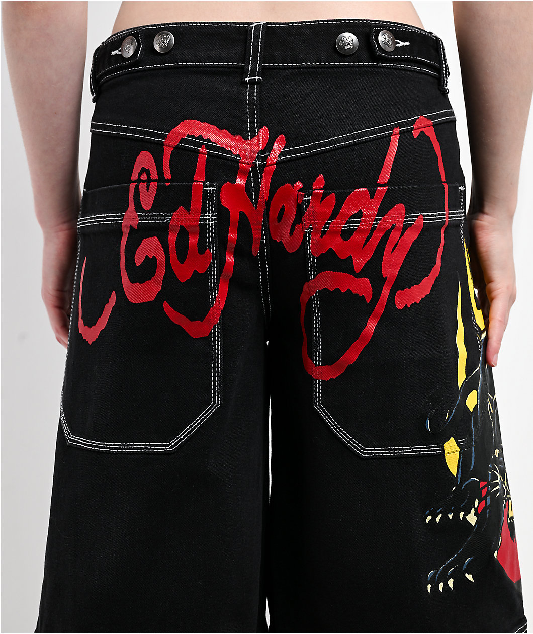 Ed Hardy Panther Heart Black Jean Shorts