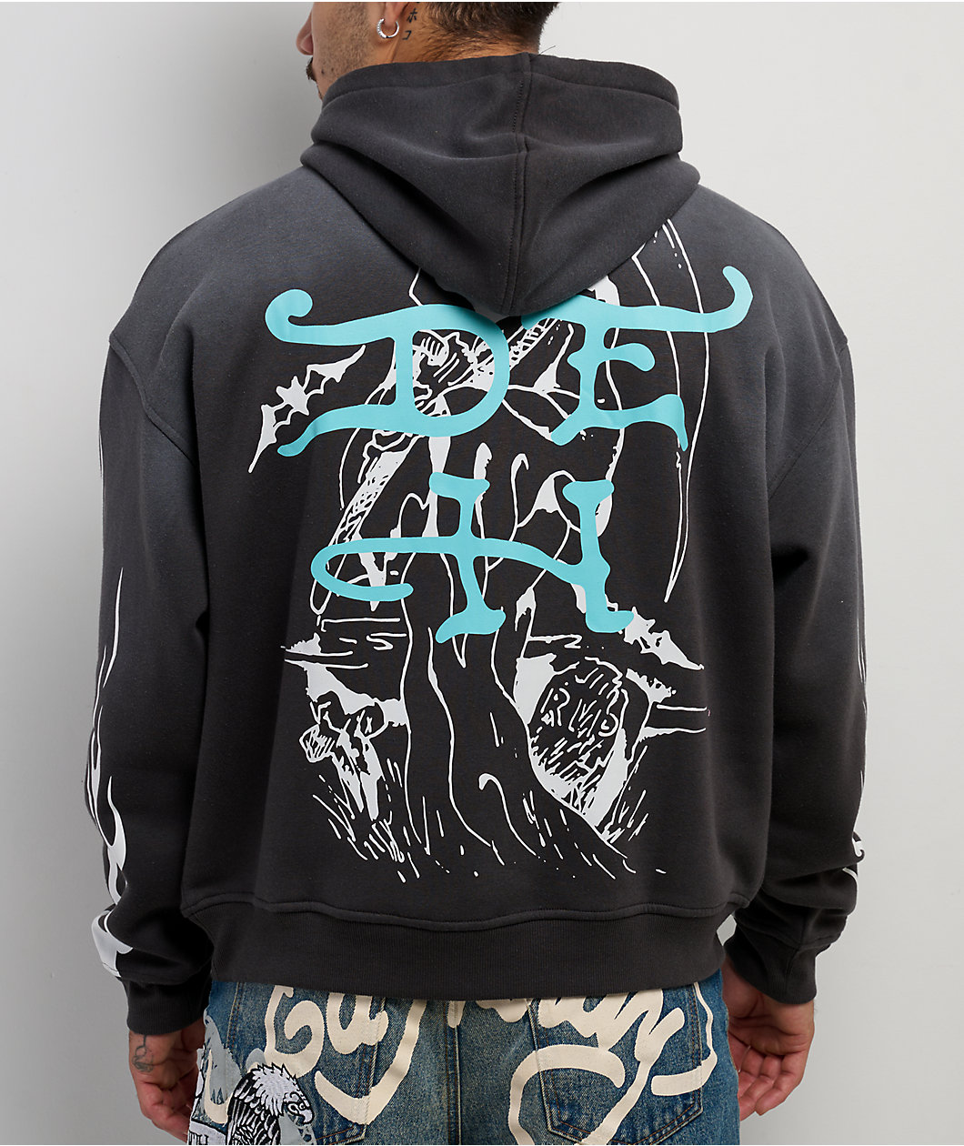Ed Hardy Panther Rhinestone Sunfade Grey Hoodie