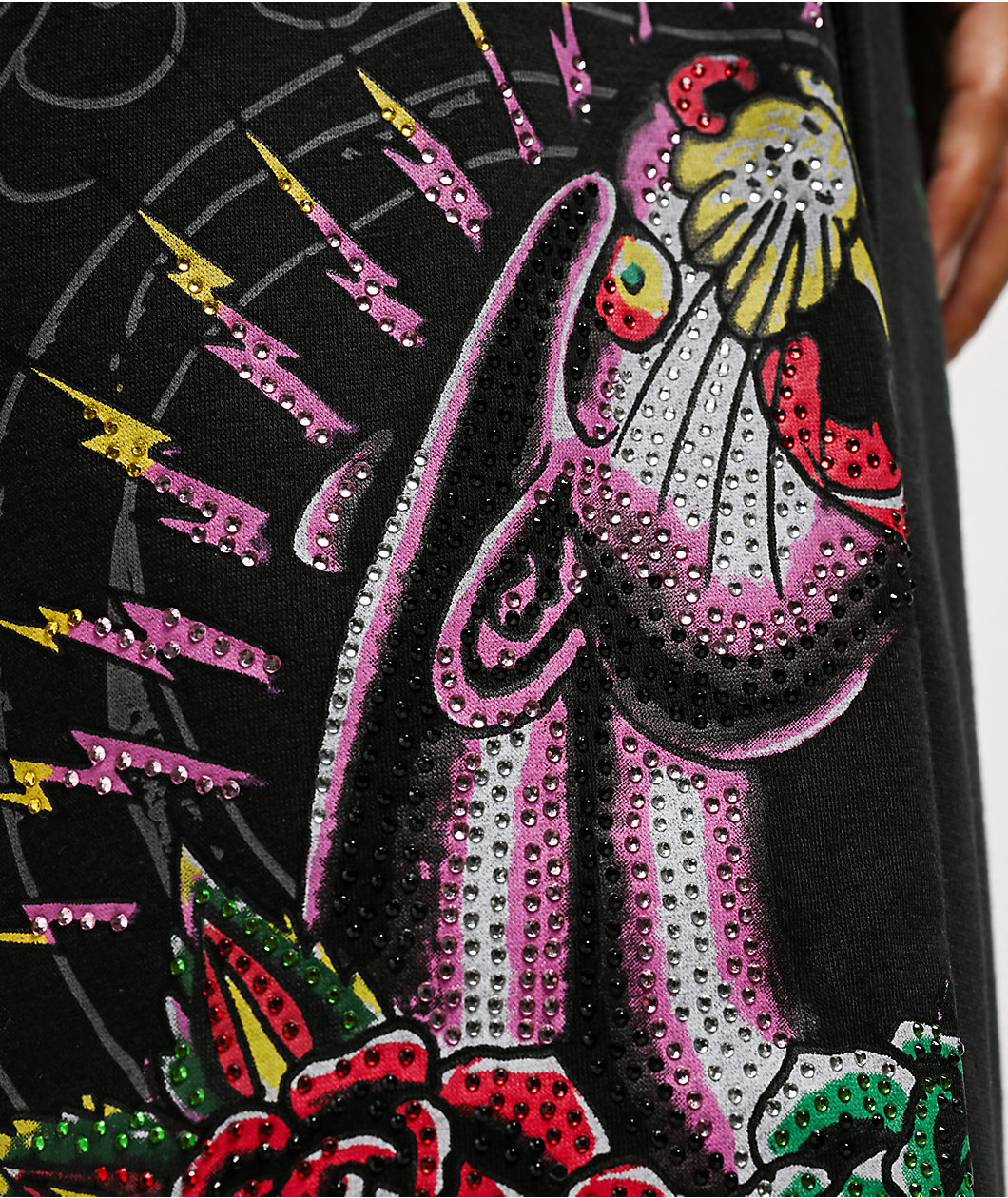 Ed Hardy Panther Rose Rhinestone Black Baggy Sweatpants