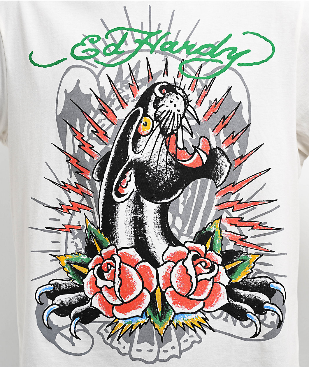 Ed Hardy Panther Roses Ivory T-Shirt