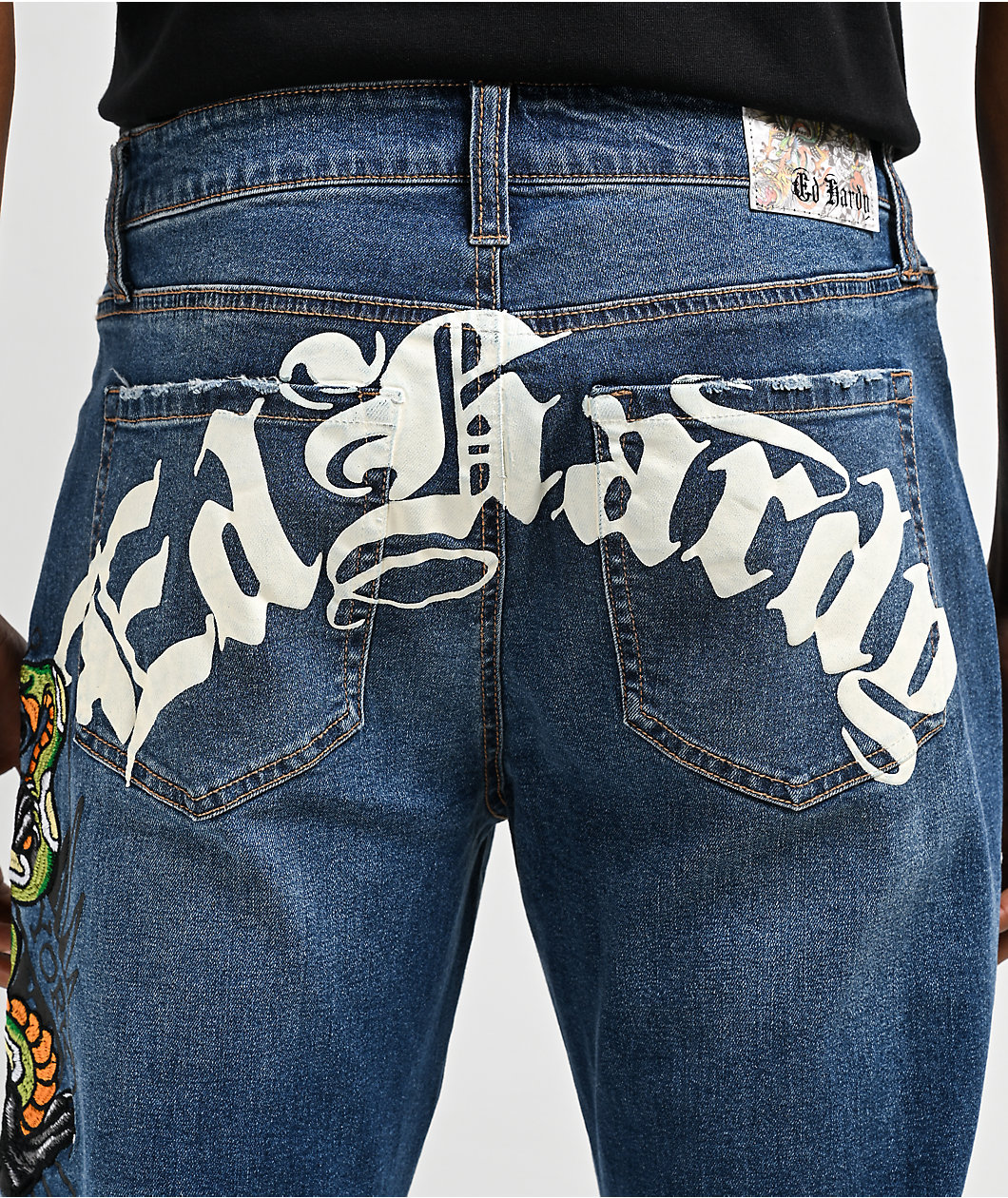 Ed Hardy Panther Snake Slim Taper Blue Denim Jeans