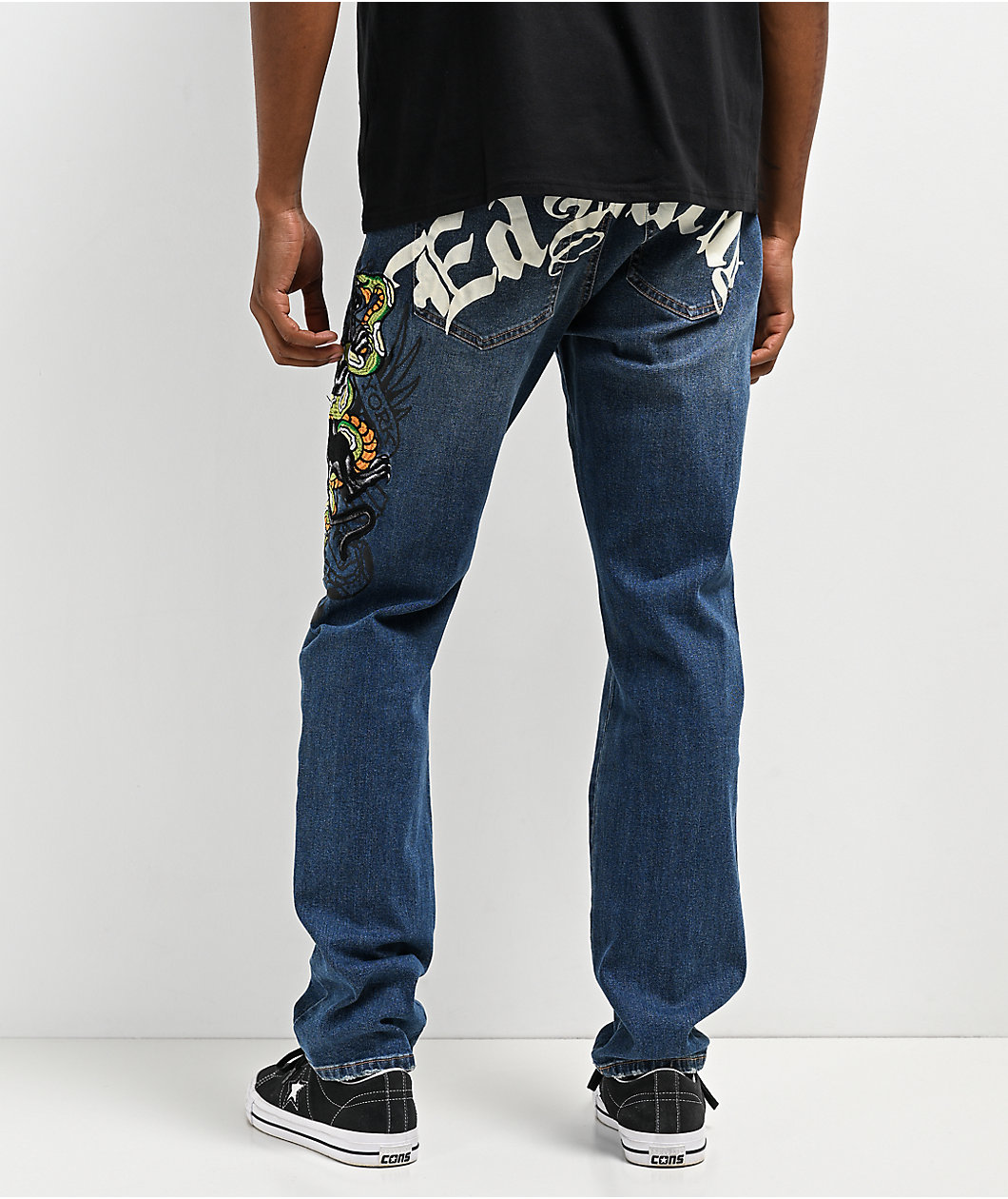 Ed Hardy Panther Snake Slim Taper Blue Denim Jeans