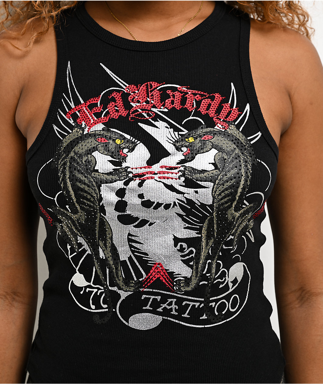 Ed Hardy Panthers Rhinestone Black Tank Top