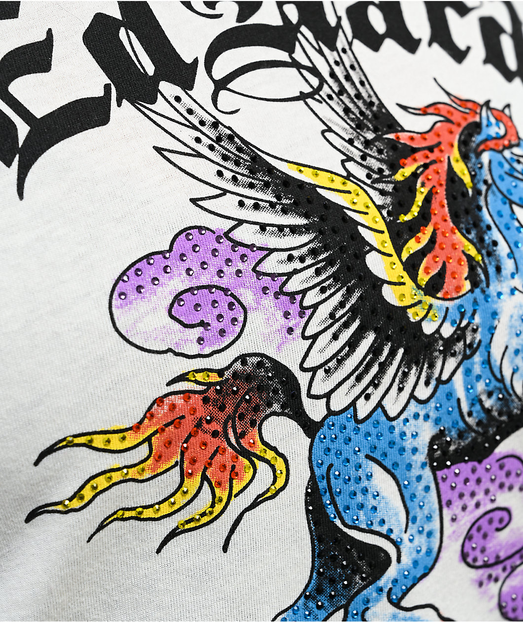 Ed Hardy Pegasus Rhinestone Ivory Crop T-Shirt