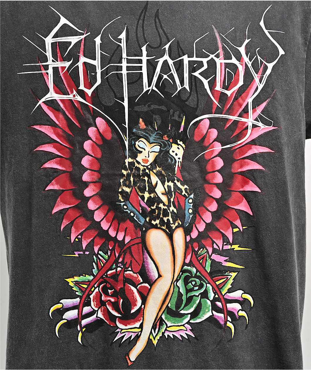 Ed Hardy Pinup Wing Black Wash T-Shirt