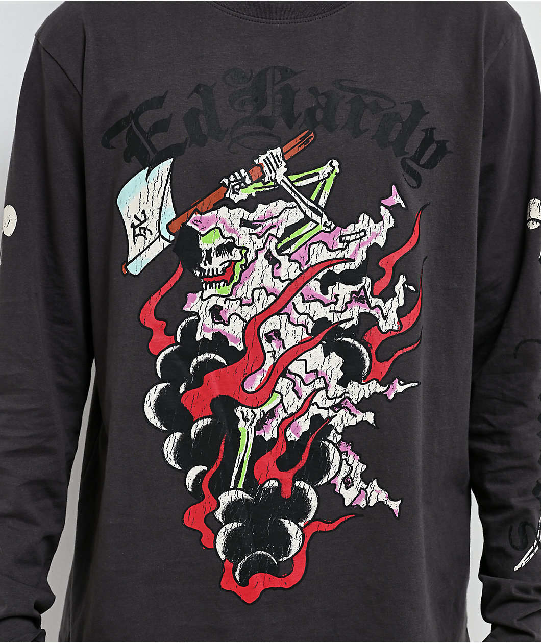 Ed Hardy Reaper Charcoal Long Sleeve T-Shirt