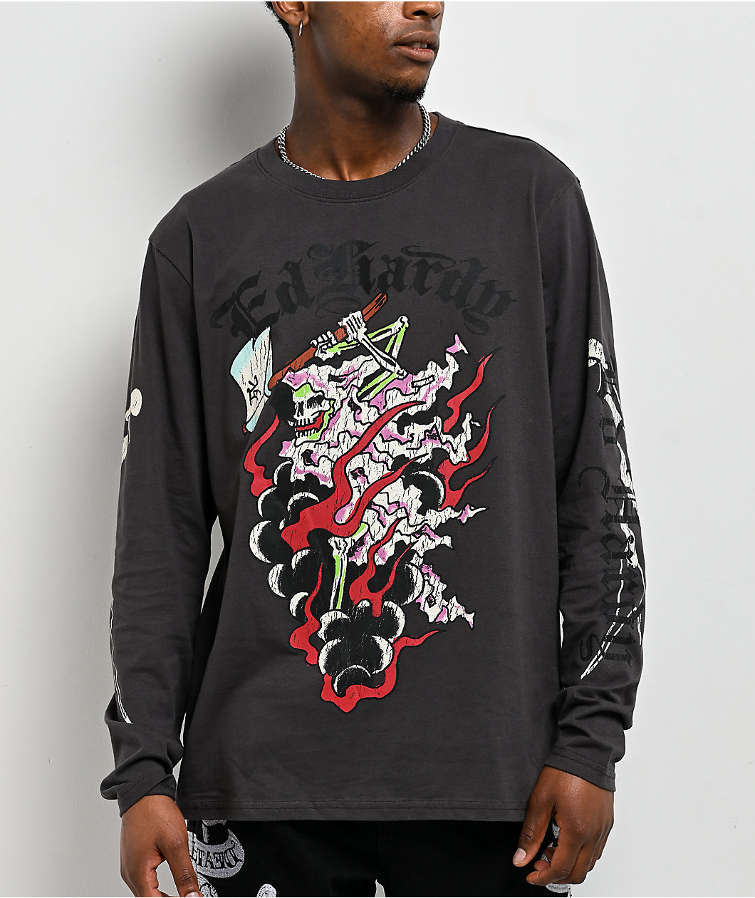Ed Hardy Reaper Charcoal Long Sleeve T-Shirt