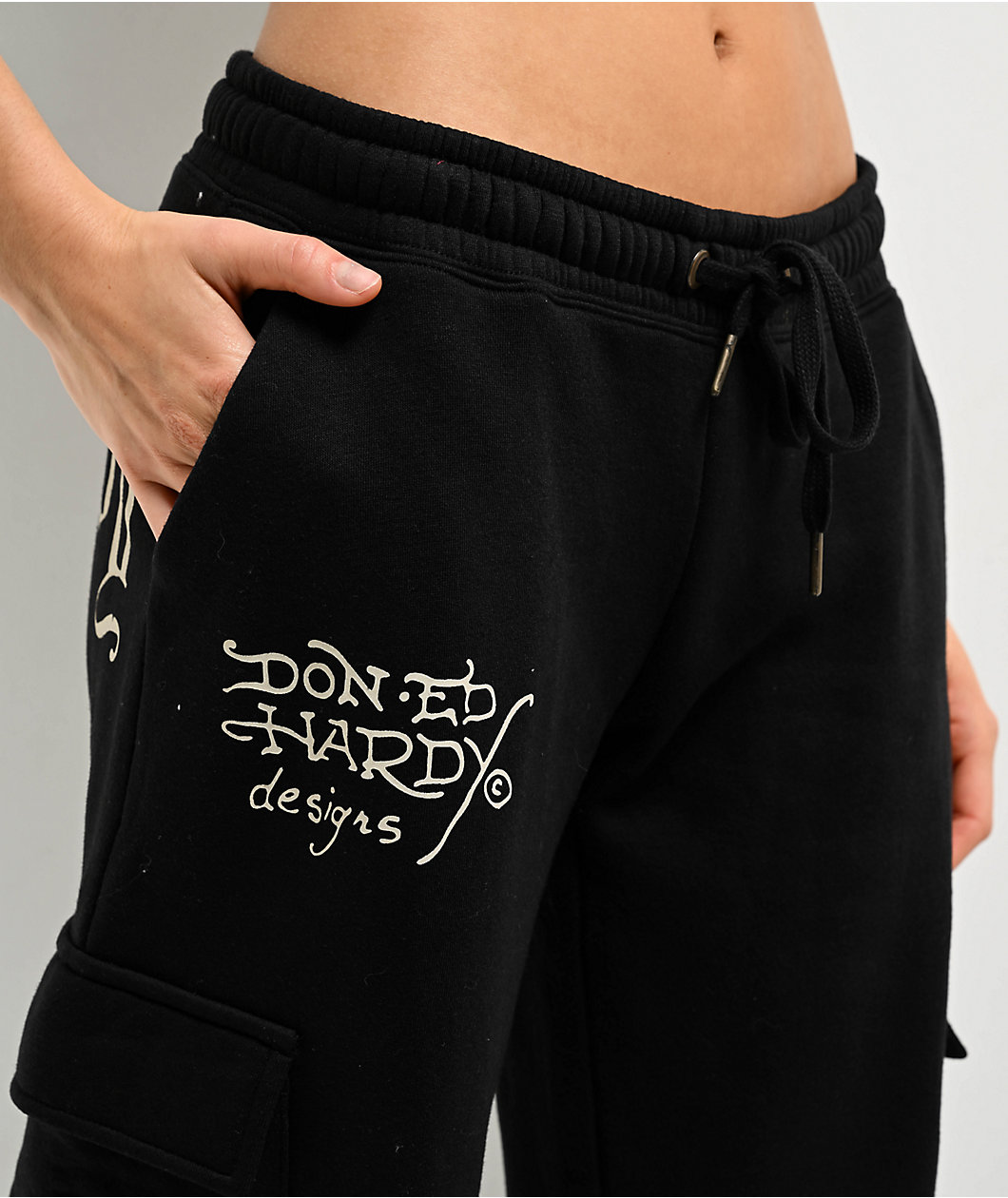 Ed Hardy Rose Skull Black Cargo Sweatpants