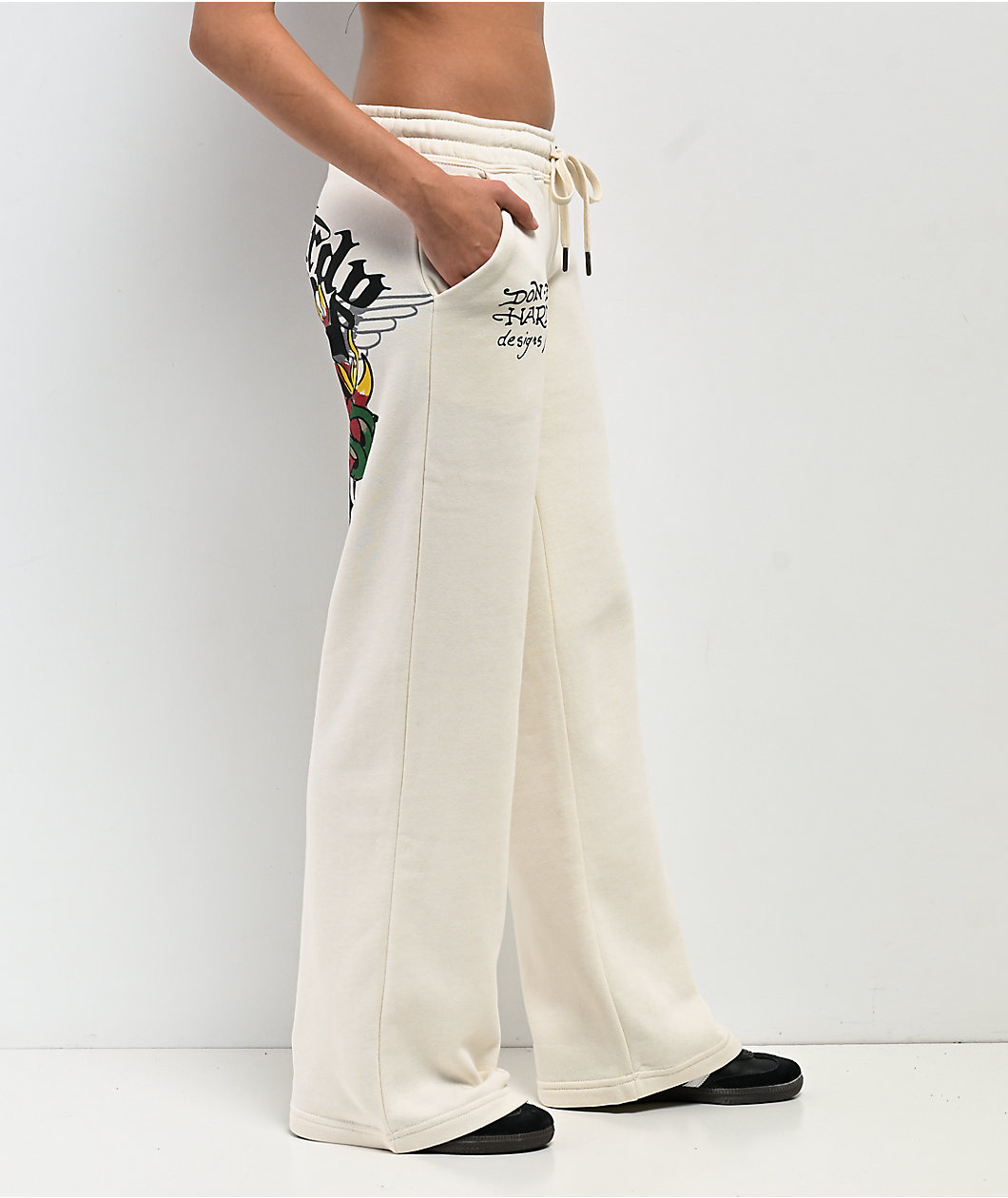 Ed Hardy Sacred Heart Ivory Wide Leg Sweatpants