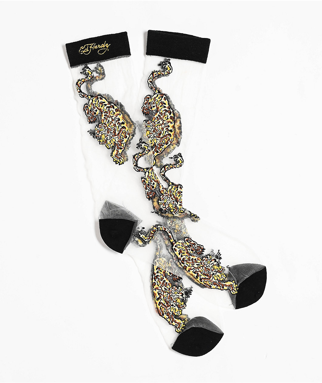 Ed Hardy Sheer Tiger Black Crew Socks