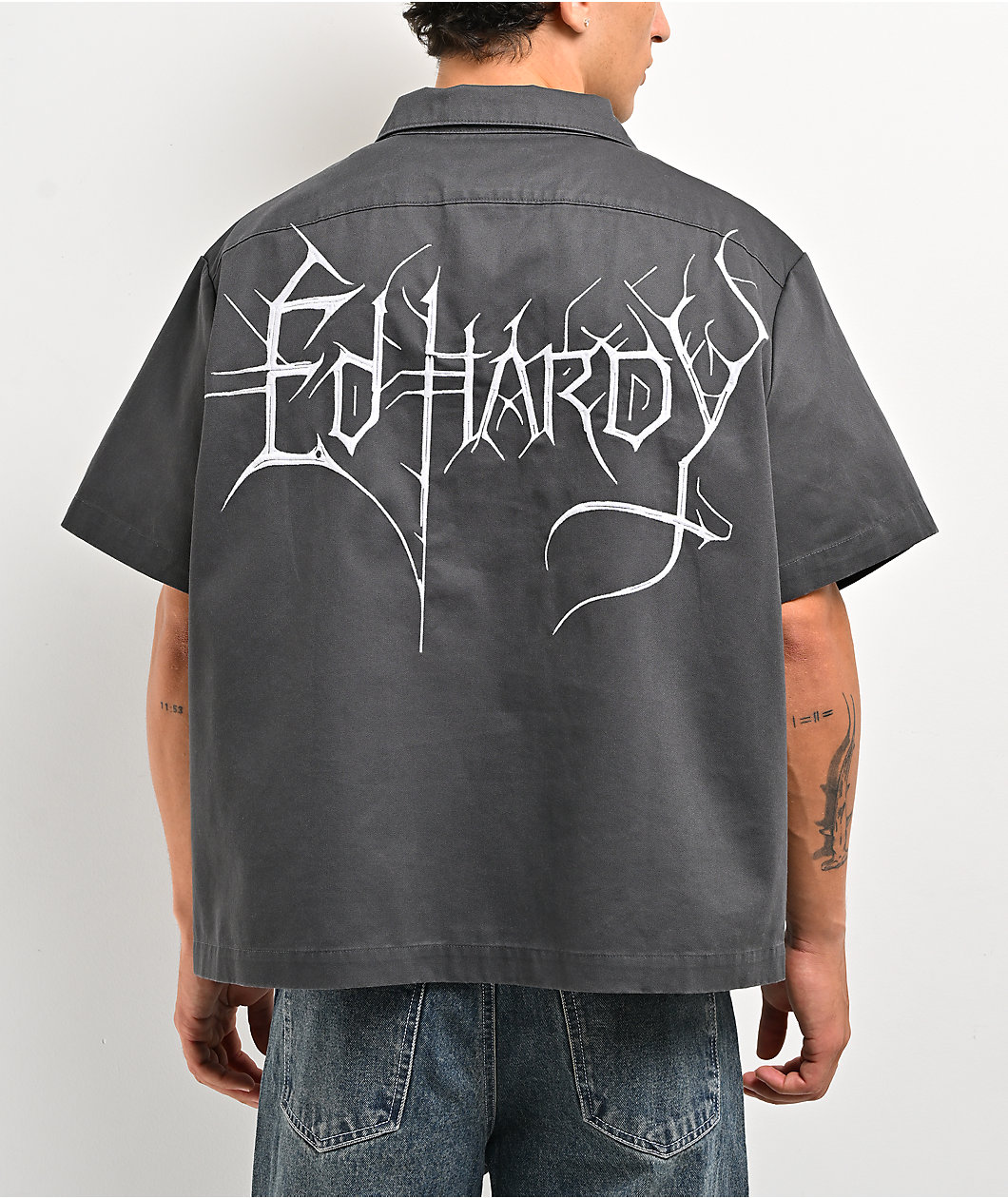 Ed Hardy Skeleton Charcoal Work Shirt