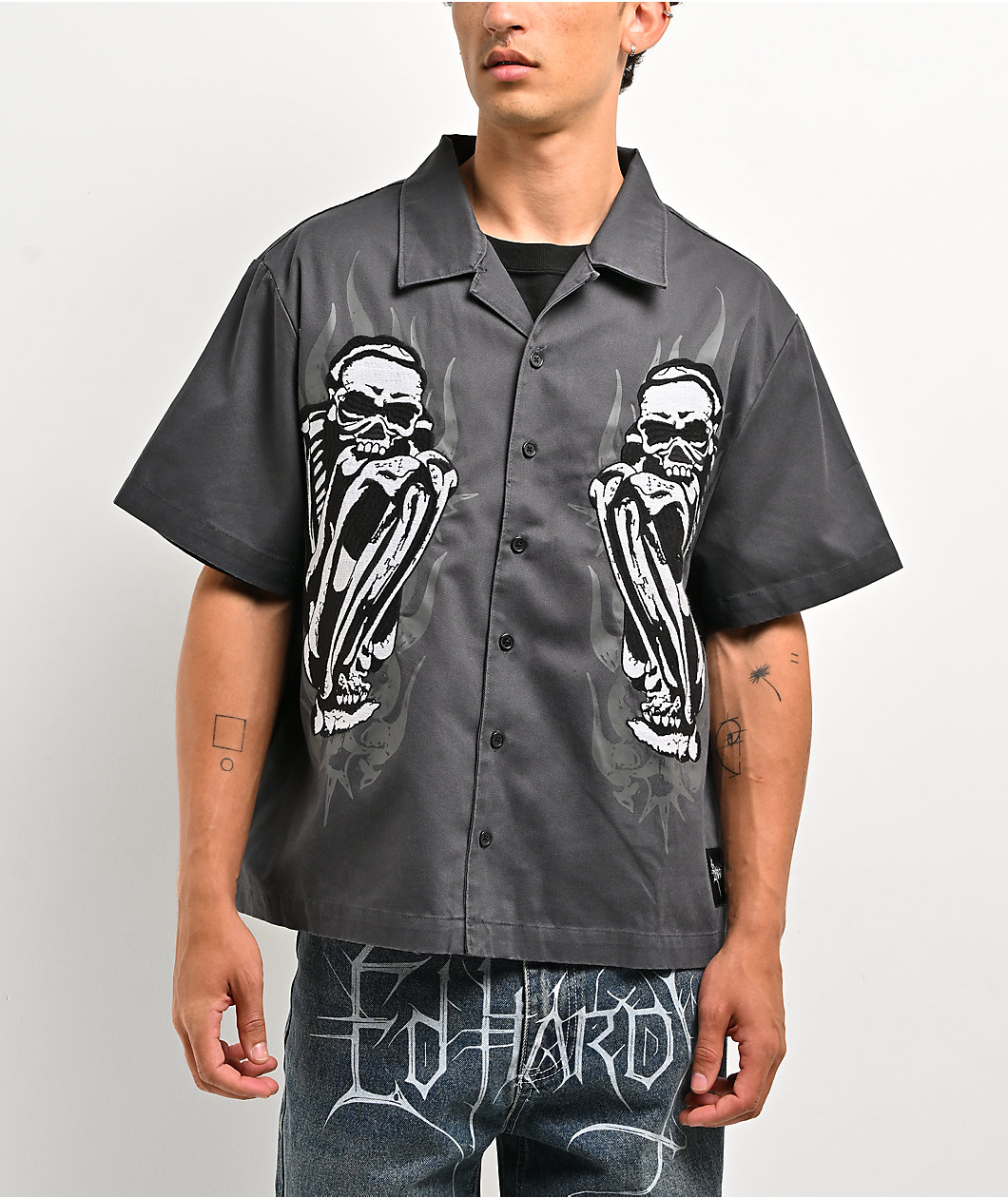 Ed Hardy Skeleton Charcoal Work Shirt