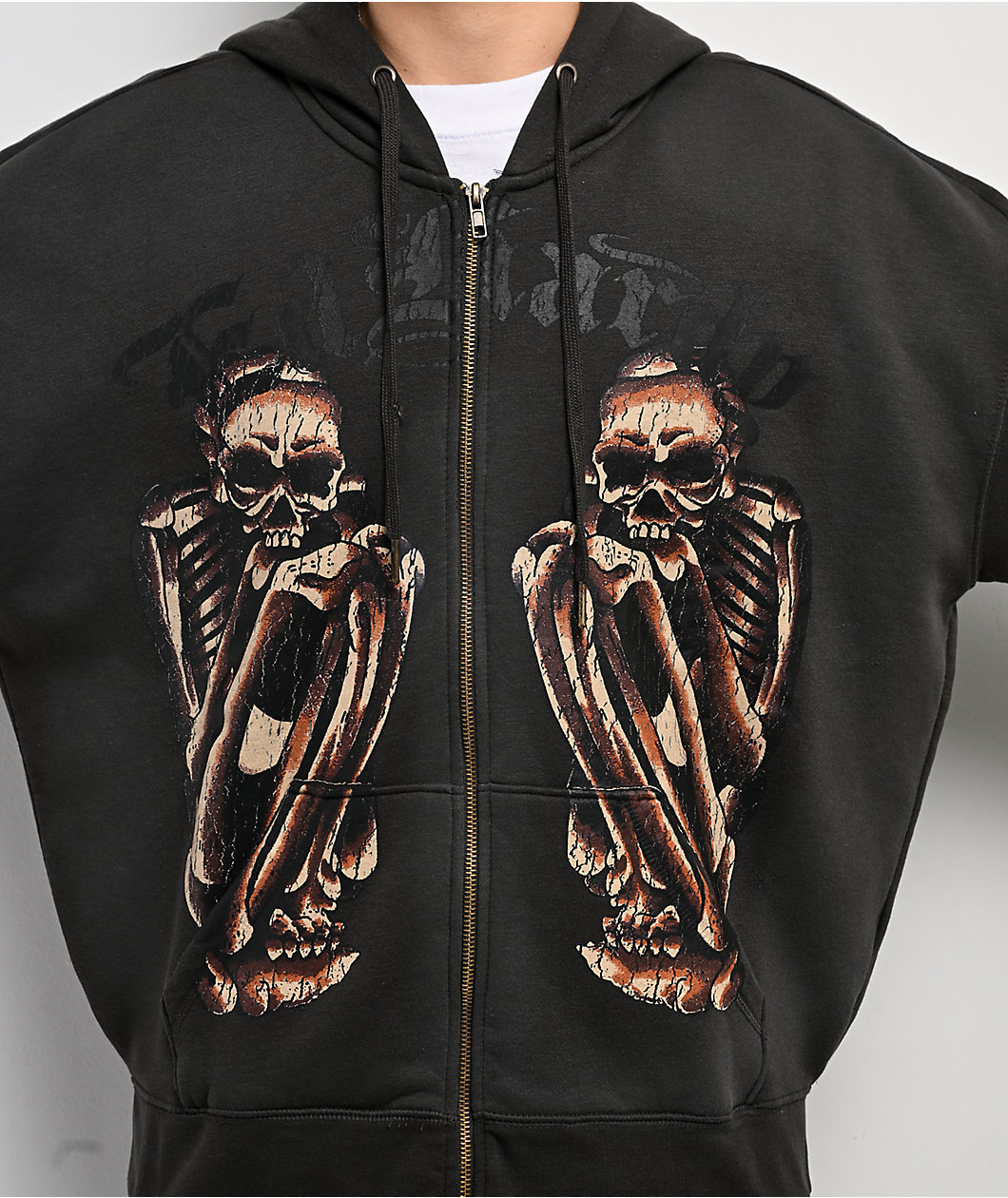 Ed Hardy Skeletons Sunfade Grey Zip Hoodie