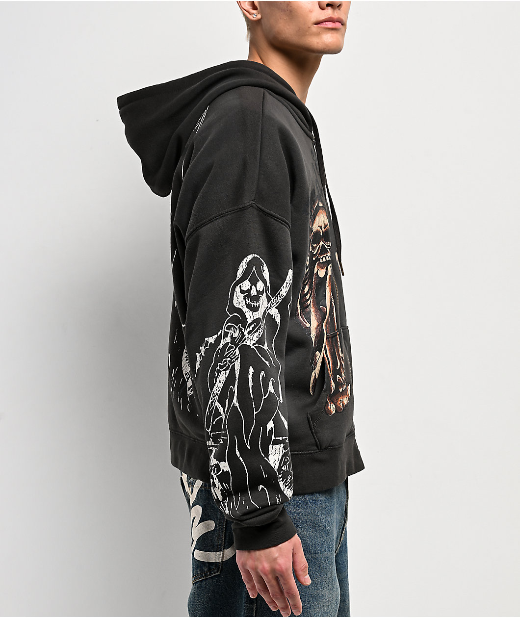 Ed Hardy Skeletons Sunfade Grey Zip Hoodie