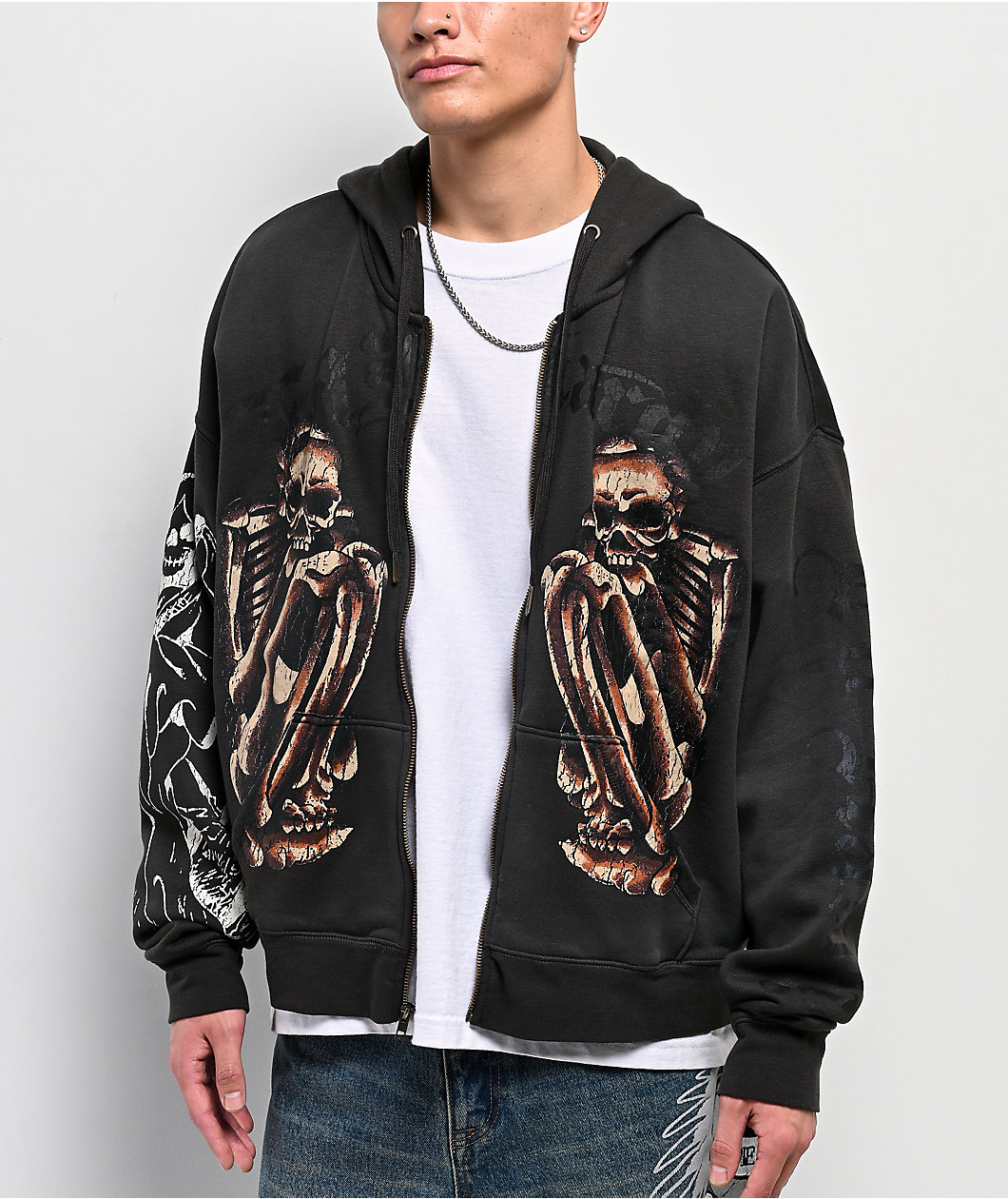 Ed Hardy Skeletons Sunfade Grey Zip Hoodie