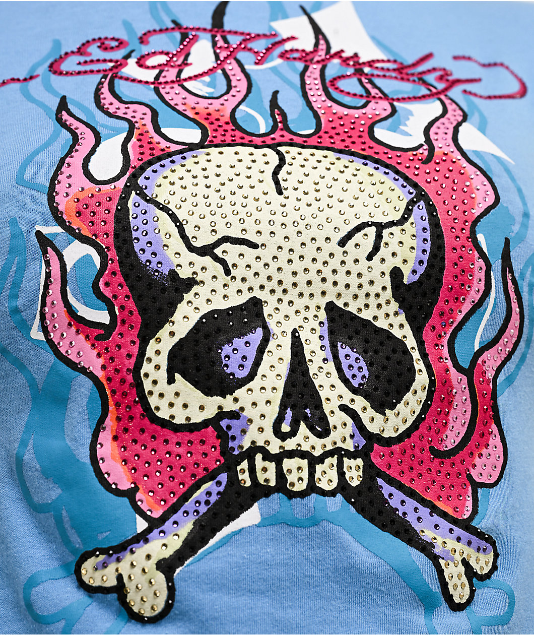Ed Hardy Skull & Crossbones Blue Crop T-Shirt