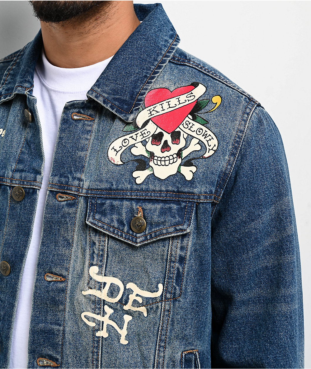 Ed Hardy Skull Blue Wash Denim Jacket