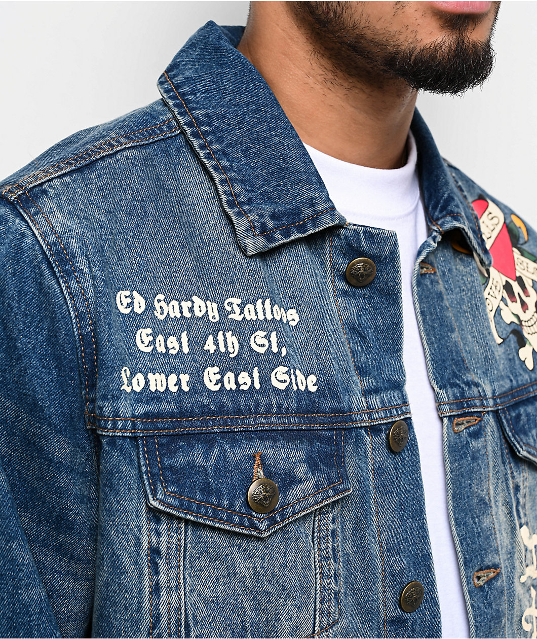 Ed Hardy Skull Blue Wash Denim Jacket