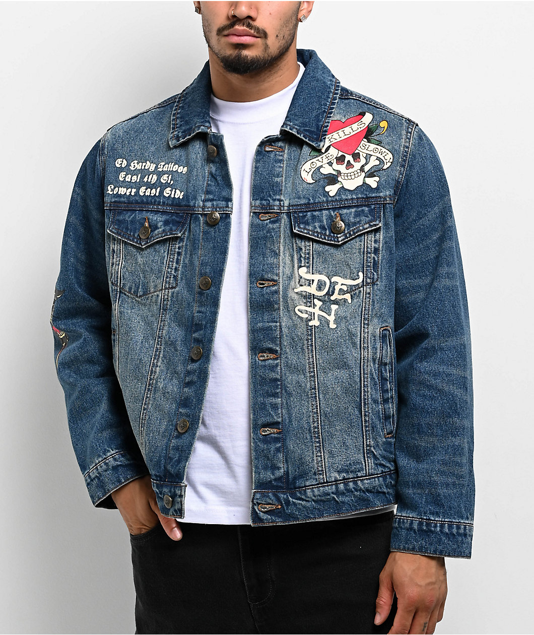 Ed Hardy Skull Blue Wash Denim Jacket