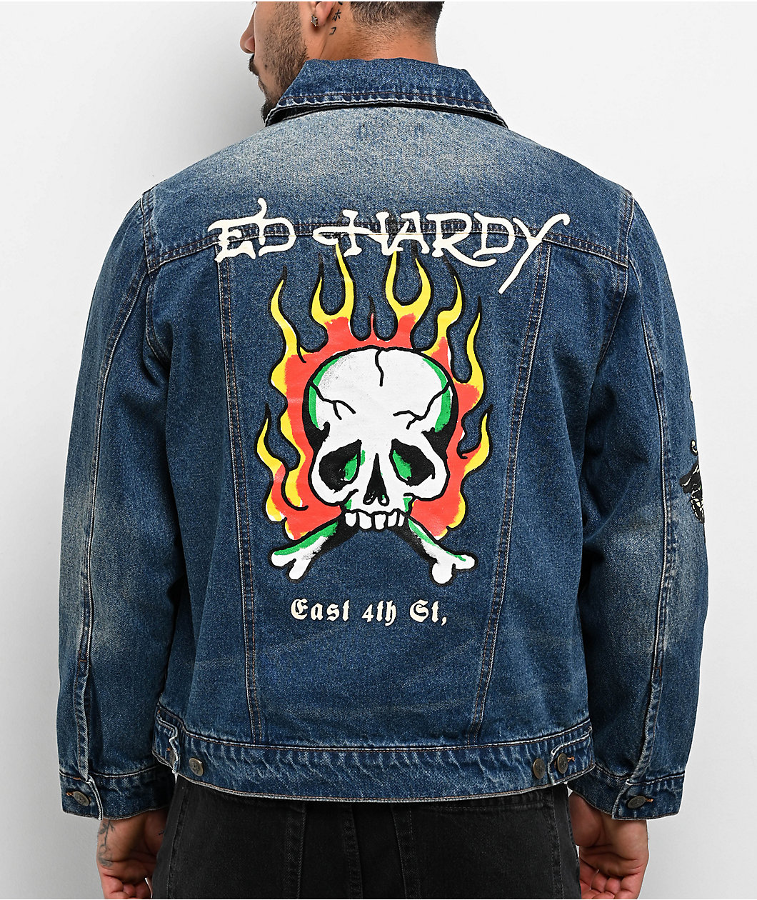 Ed Hardy Skull Blue Wash Denim Jacket
