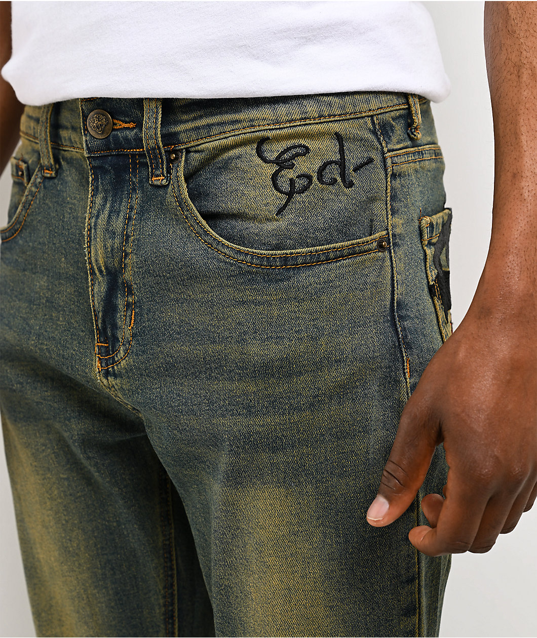 Ed Hardy Skull Crosses Blue Wash Bootcut Jeans