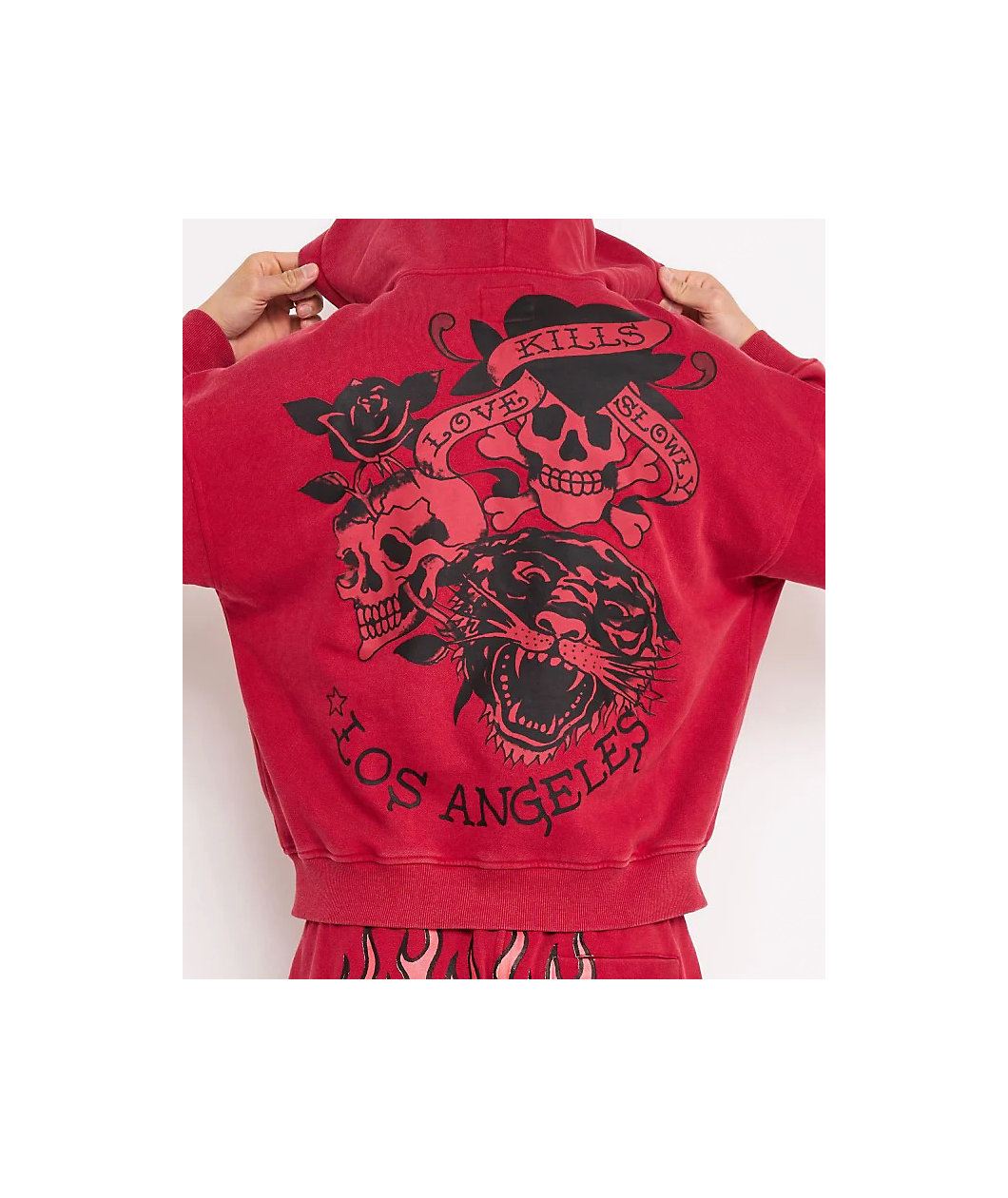 Ed Hardy Skull Flowers Red Zip Hoodie