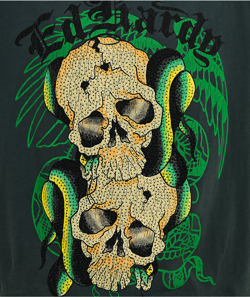 Ed Hardy Skull Snakes Rhinestone Hunter Green T-Shirt