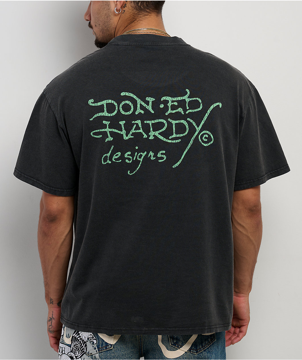 Ed Hardy Skull Snakes Rhinestone Vintage Black Boxy T-Shirt