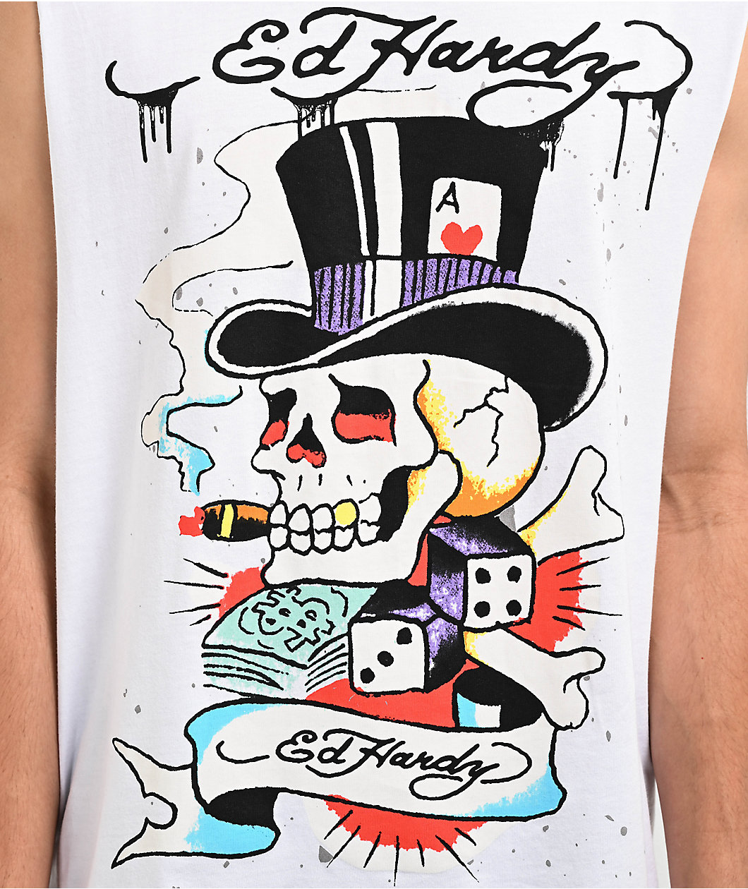 Ed Hardy Skull Top Hat White Tank Top