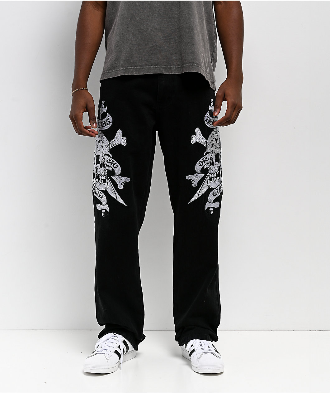 Ed Hardy Skulls Black Baggy Denim Jeans